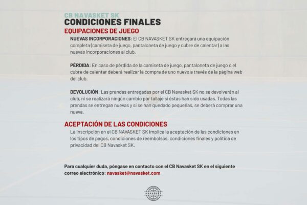 INSCRIPCIONES NAVASKET 2023-2024 | Condiciones finales